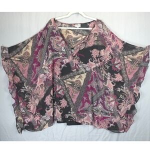 Avenue Paisley Kimono Sheer Overlay Tunic Kaftan Blouse Purple Women 30 / 32